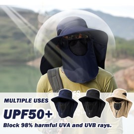 TAGVO Men's Sun Hats, UV Protection Summer Hat with Wide Brim, Safari Hat, Foldable Hiking Hat, Waterproof Fishing Hats, Boonie Hats with Chin Strap, blue, Unit size