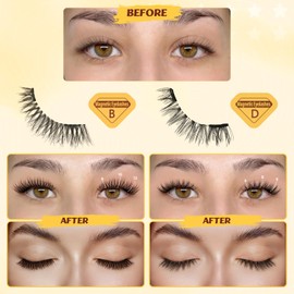 QUEWEL Magnetic Eyelashes, 2 Pairs Natural Look Reusable Magnetic Lashes with Applicator No Glue Needed Easy to Wear and Remove(NZH B+D)