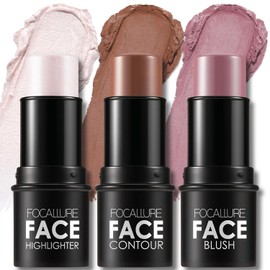 FOCALLURE Kit de 3 Barritas Contorno - Iluminador, Bronceador y Rubor Cremosos, Fórmula No Grasa y Duradera, Ideal para Perfilar y Difuminar con un Acabado Impecable,UNIVERSAl