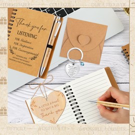 Nezyo 5 Pcs Employee Appreciation Gifts Bulk Wooden Heart Plaque Motivational Notepads Organza Bags Inspirational Pen Thank You Keychain Leaving Gifts for Coworker Office Employee Teacher(Listening)