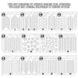 36 Sheets 1158 Pieces French Tip Nail Guides 17 Styles Nail Design Stickers Self-Adhesive Nail White DIY Decoration Nail Stencils US186