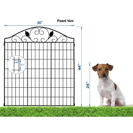 4 Pack 44" H 36" W (Linear Length 12 feet) Black Coated Heavy Duty Steel Decorative Garden Fence Panel with 2 Leaves, Heavy Duty Metal Wire Border Fencing Patio Flower Animal Barrier Section Panel
