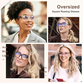 EASY READ 3 Pairs Reading Glasses for Women, Squre Computer Blue Light Blocking Anti UV Readers with Spring Hinge (Magnification 1.50，Black/Pink/Beige)