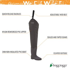 FROGG TOGGS Men's Rana II PVC Bootfoot Hip Wader, Cleated, 11