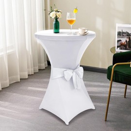 Alishomtll Set of 1 Bar Table Covers with Bow, Diameter 60 cm, Stretch Bar Table Covers, Elegant Elastic Table Cover Covers for Bistro Table, Round Bar Table, Banquet, Wedding (Diameter 60 x 110 cm