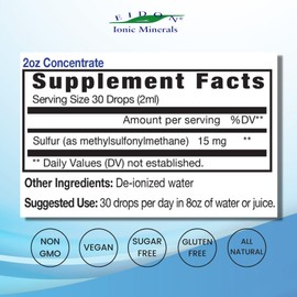 Eidon Ionic Minerals Liquid Sulfur Concentrate - Ionic Sulfur Drops, Supports Healthy Joints, Smooth Skin, & Glossy Hair, All-Natural, Vegan, Gluten-Free, No Preservatives or Additives - 2 Oz Bottle