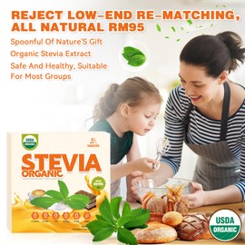 Organic Stevia Powder,Stevia Sweetener RM95,Pure Extract 0 Calorie Sugar Substitute,Vegan,Gluten Free,No Additives&Erythritol,NON-GMO,No Aftertaste,300x Sweeter than Sugar-3.5oz