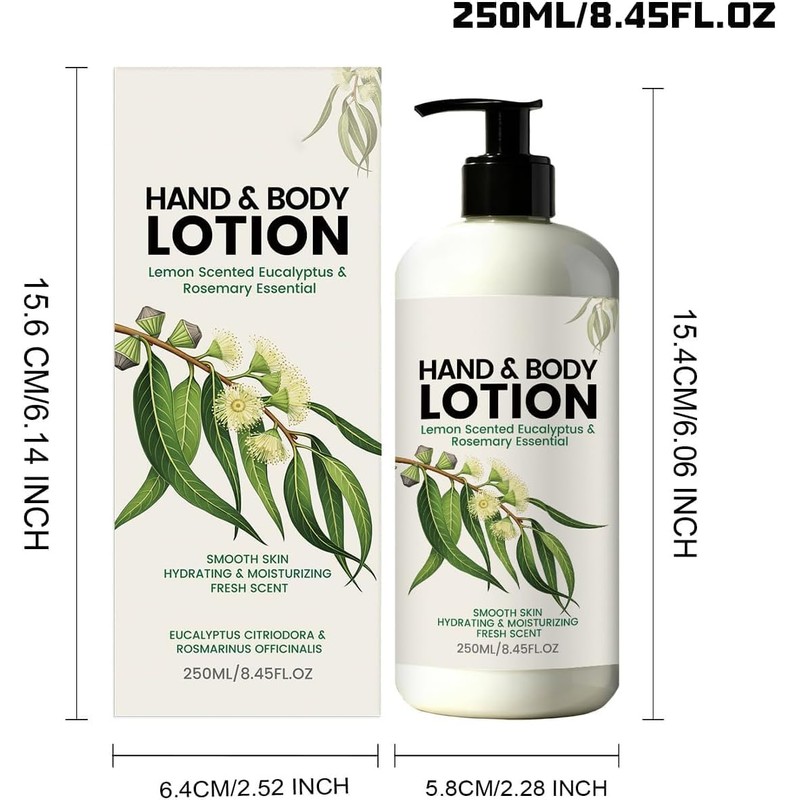 2PCS Lemon Eucalyptus & Rosemary Scented Body Lotion – Lightweight,