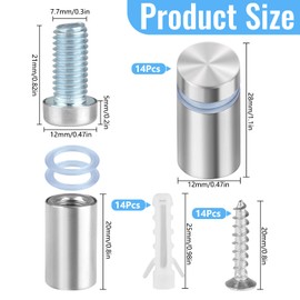 Pack of 14 Stainless Steel Spacers, 12 x 25 mm, Sign Holder Spacer Wall with Screws, Stainless Steel Advertising Screw, Wall Spacer Screw for Billboards, Signs, Picture Frames