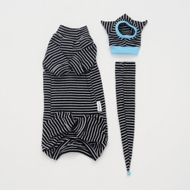 SNIXFEVER Sphynx Cat Clothes Black Stripe Breathable Shirts Suit, Pet Hat and Shirt Set (Small)