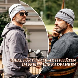 TOP-EX XL/XXL 100% Merino Wool Beanie Hat, Winter Hat, Wool Hat, Men Women, Knitted Hat, Fisherman Beanie, Trawler Hat, Warm Fleece Lining, 95586_grau