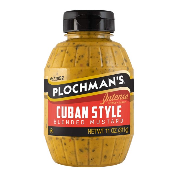 Plochman's Cuban Style Blended Mustard, Intense Flavor with Citrus and Garlic, 11 Ounces, 6-Pack