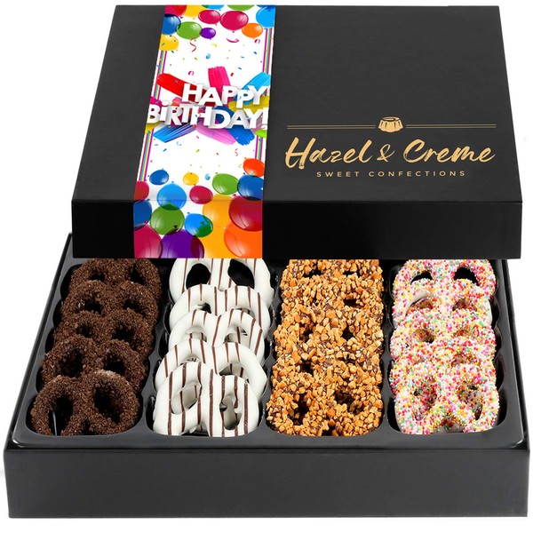 Hazel & Creme Chocolate Covered Pretzels - HAPPY BIRTHDAY Chocolate Gift Box - Birthday Food Gifts - Gourmet Food Gift (Extra Large Box)