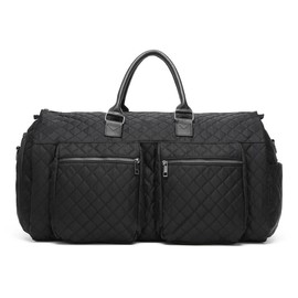 SEYFOCNIA Convertible Carry on Garment Bag for Women Leather Garment Bags for Travel with Shoe Pouch 2 in 1 Hanging Suitcase Suit Bag for Women Travel Bags for Women Duffle Bag Garment Bag Gifts - Color: 2pxi Blak-gezi