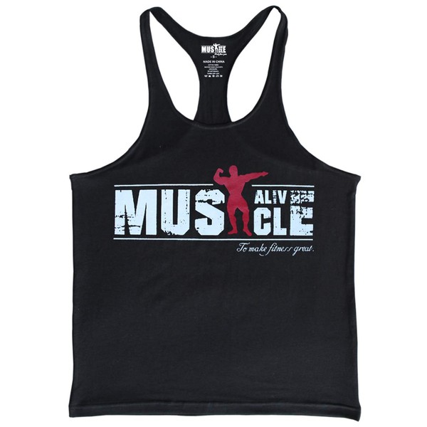 Muscle Alive Mens Bodybuilding Stringer Tank Tops Cotton Racerback