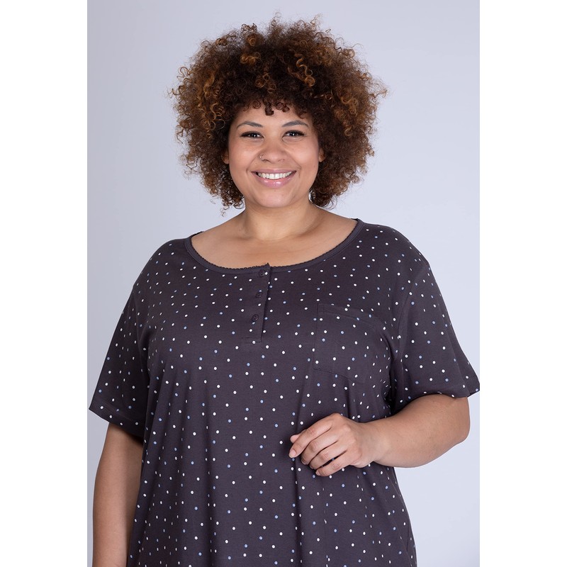 maluuna Ladies Plus Size Polka Dot Nightdress 100% Cotton, charcoal