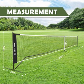 Silver Head 22 FT Pickleball Net | Portable Pickleball Net - Regulation Size Retractable Pickleball Net for Driveway with Carry Bag - Strong Steel Frame- All-Weather Resistant Pickleball Practice Net