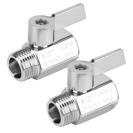 SKLSSVF 2Pcs Shower Head Shut off Valve, 304 Stainless Steel Mini Ball Valve 1/2" NPT Female X Male Thread Water Flow Control Valve (2, 1/2 inch)