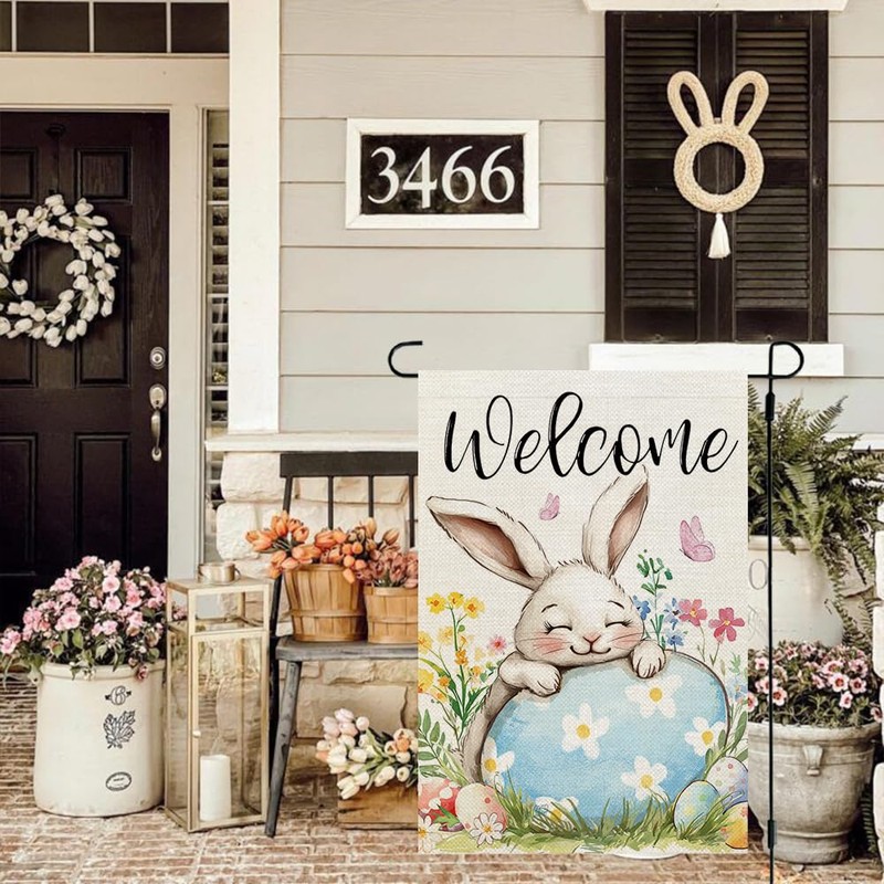CROWNED BEAUTY Easter Bunny Garden Flag 12x18 Inch Double Sided