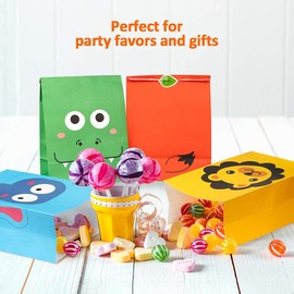 Mocoosy 24 Pack Animal Party Favor Bags, Goodie Bags for Kids Birthday Party, Valentine's Day Gift Bags Bulk Paper Treat Bags for Toddler Baby Shower Supplies School Classroom Loot Bags for Girls Boys