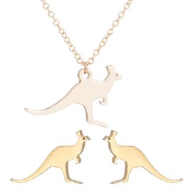 Stainless Steel Australia Wallaby Kangaroo Stud Earrings Necklace Sets for Women Wild Animal Ear Stud Hypoallergenic Jewelry, Stainless Steel, stainless steel,