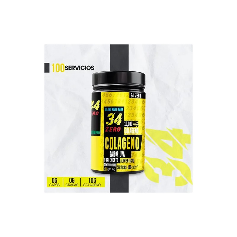 34 Zero Colágeno Hidrolizado 1kg Polvo Sabores 200 Servicios