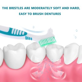 Healifty 4 Pcs Hard Denture Brush Double Sided Toothbrush Multi- Layered Bristles Fake Teeth Cleaning Brush Denture Care (Green)