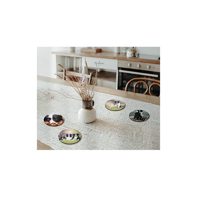 4 x Round Border Collie Coasters - Sheep Dogs Pets