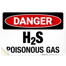 Danger H2S Poisonous Gas Sign, OSHA Danger Sign, 10x7 Inches, 4 Mil Vinyl Decal Stickers Weather Resistant Long Lasting UV Protected, Made in USA