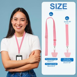 PATIKIL Smart Phone Lanyard, 2Pcs Adjustable Crossbody Cell Phone Neck Strap Lanyard with Wrist Strap and 2 Patches for Most Smartphones ID Badges Keychain, Pink