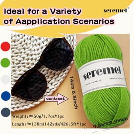 Seremel 4Ply Acrylic Soft Yarn 2 Balls 1Pack, Crochet Yarn Total 3.4Oz (100g)/280Yds (260m) 2 Pcs, Crocheting/Knitting #4 Medium Yarns Easy to See Stitches, Worsted Beautiful Color (White)