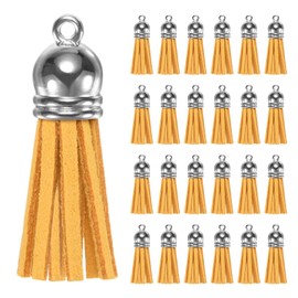 M METERXITY 50-Pack Faux Suede Tassel 1.4 Inch Small Keychain Rust Faux Leather Tassels Charm Yellow with Rings for DIY Crafts/Keychain/Earrings/Bracelets/Necklace