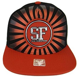 San Francisco Men's Striped Cotton Patch Style Adjustable Snapback Baseball Cap (Black/Red)