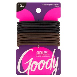 Goody Ouchless Hair Elastics – No Pull, No Breakage, Tangle-Free Hold for Thick, Curly, Coily & Textured Hair – 10 Count, Black & Brown, Long-Lasting Ponytail Holders for Women & Men