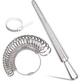 BEAUGIREW 3 Pieces Ring Sizer Measuring Tools Aluminum Ring Mandrel Sizer Gauge Set with Plastic Finger Sizer Belt Jewelry Sizing Measuring Tools with US and UK Size for Jewelry Making