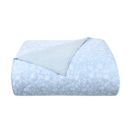 Southern Tide Florence Blue Quilt - 100% Cotton - King Size Reversible Bed Quilt - Lightweight Bedspread - Machine Washable - Soft Floral Bed Coverlet for All Seasons (King, Blue)