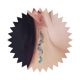 Dervivea Vintage Feather Turquoise Drop Earrings Turquoise Pearl Drop Earrings Silver Feather Dangle Earrings Turquoise Stone Earrings Spiral Feather Hook Earrings Jewellery for Women and Girls, Zinc