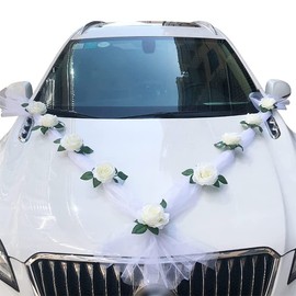 Car Decoration Wedding Bonnet White Car Decoration Wedding Car Jewellery Bride Couple Rose Decoration Car Decoration Wedding Decoration Garland for Wedding Party