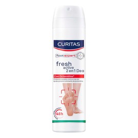 CURITAS Desodorante Antitranspirante para pies en Spray Fresh Active 2 en 1 150 ml, con Octenidina que protege tus pies contra el mal olor por hasta  