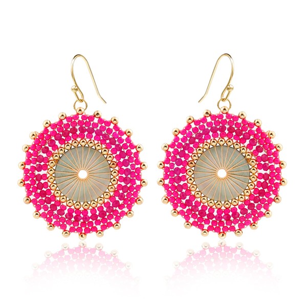 Pink Beaded Earrings For Women Statement Boho Bead Dangle Earrings