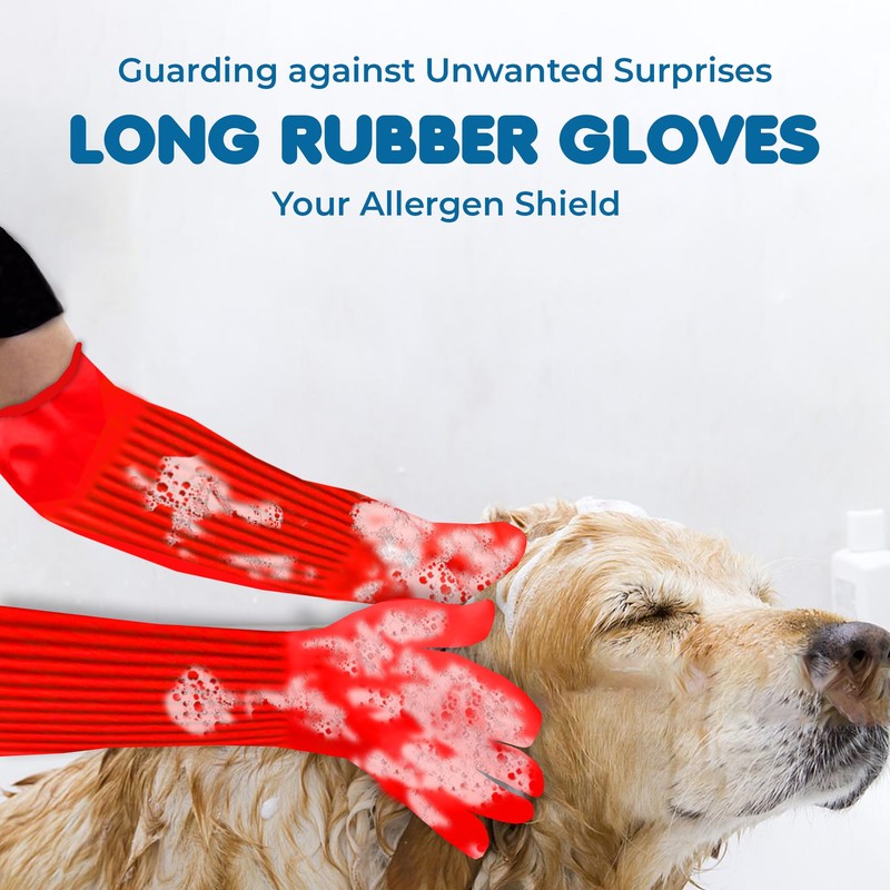 SunGrow 22" Long Rubber Gloves for Dog and Cat Bath,