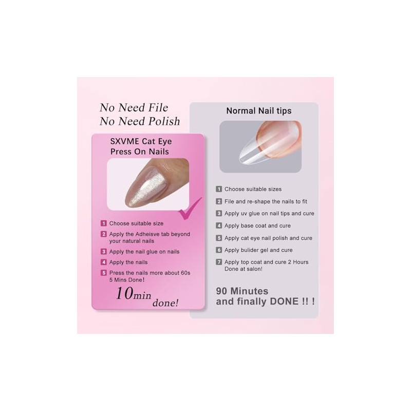 Sxvme Uñas Postizas De Acrílico Reutilizables Con Forma De Almendra,