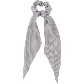 styleBREAKER 04027014 Women's Hair Scrunchie Pleated with Bow in Retro Style Elastic Scrunchie Hair Band Light Grey