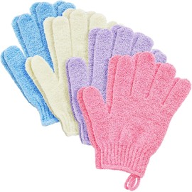 4-Pair Exfoliating Gloves - Shower and Bath Exfoliator Spa Body Scrubber Loofah Gloves in 4 Assorted Colors for Men and Women