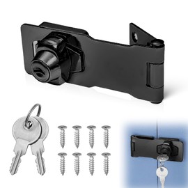 Keyed Hasp Locks, 5 Inch Knob Locking Hasp, Cabinets Hasp Locks for Mailbox, Barn Door, Drawer, Closet (Black)