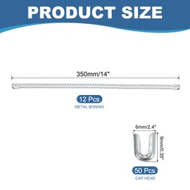 sourcing map 12Pcs Spiral Metal Corset Boning, 14x2.4 Inch Stainless Steel Boning Precut Steel Boning Tips with 50 Pcs Cap Head for Corset Gown Costumes Crafts Sewing