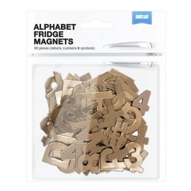 Shot2go Pack of 90 magnetic alphabet letters in metallic copper effect. Includes letters, numbers & symbols. Letter height 25mm