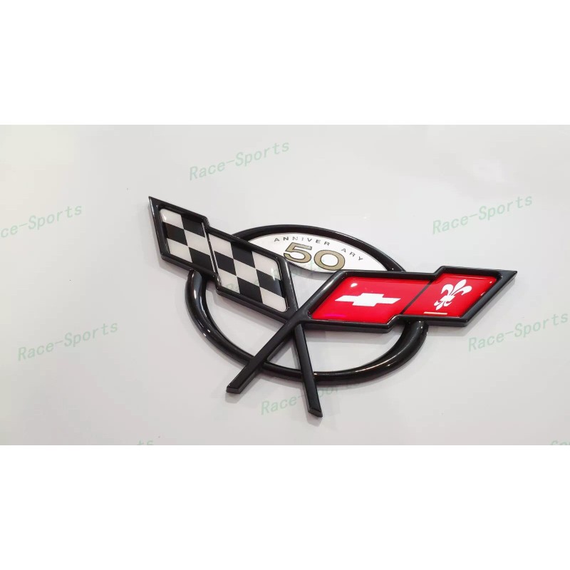 AUTO 2PCS Black Front Rear 50Th Anniversary Cross Flags Emblems