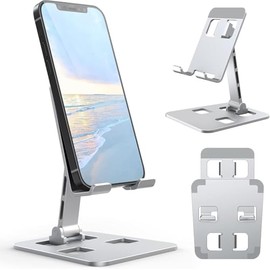 Qtbvae Foldable Cell Phone Stand Holder Aluminum Adjustable Height Nonslip with 270° Multi-Angle Hands Free Cell Phone Stand Compatible for All Phone