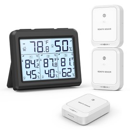 AMIR Indoor Outdoor Thermometer, 3 Channels Digital Hygrometer Thermometer with 3 Sensor, Temperature Humidity Monitor with LCD Display, Wireless Humidity Gauge for Home, Baby Room-Black